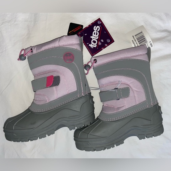 NWT Totes Sz-2 GS Kids Pink/Gray Warm Winter Snow Boots-Great Tread, Easy On/Off - Picture 3 of 16